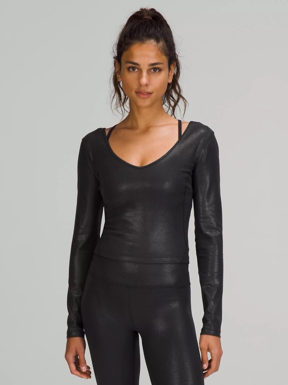 NWT Lululemon Align Long Sleeve Shine Radiate Foil Black Size 12
